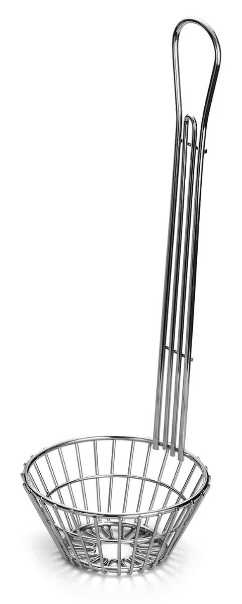 TableCraft 4039 Chrome-Plated Round Taco Salad Bowl Fry Basket with 15"L Handle 5-1/2"W x 5"D - 4/Case