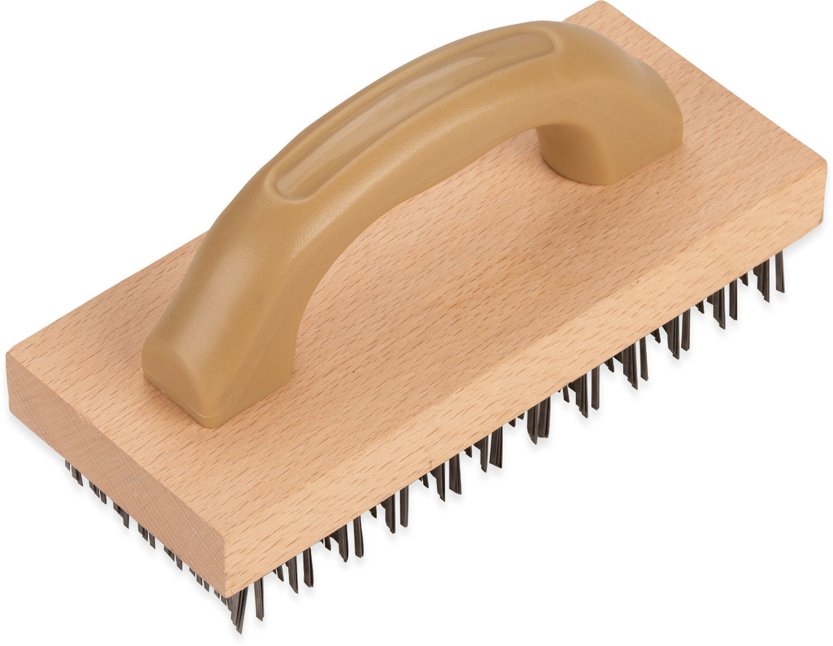 Carlisle 4067600 Wooden Butcher Block Brush with Steel Bristles and Plastic Handle 9" x 4"
