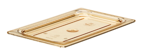 Cambro 40HPC150 H-Pan Food Pan Cover - 1/4 Size, Non-Stick, Flat, Amber - 6/Case