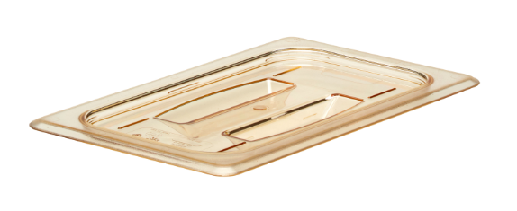 Cambro 40HPCH150 H-Pan Food Pan Cover - 1/4 Size, Non-Stick, Flat with Handle, Amber - 6/Case
