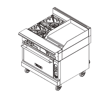 Vulcan V2BG18 V Series Heavy Duty Natural Gas Modular Range w/ 2 Burners & Right Side Griddle 36" - 100,000 BTU
