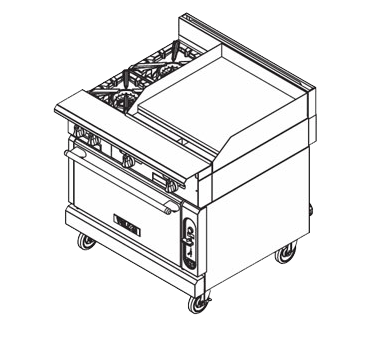 Vulcan V2BG24 V Series Heavy Duty Natural Gas Range w/ Two Burners & Right Side Griddle 36" - 130,000 BTU