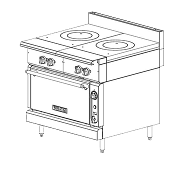 Vulcan V2FT36C V Series Heavy Duty Modular Natural Gas Range w/ 2 French Tops & Convection Oven 36" - 82,000 BTU