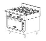 Vulcan V4B36 V Series Heavy Duty Natural Gas Modular Range 4 Burner 36" - 140,000 BTU