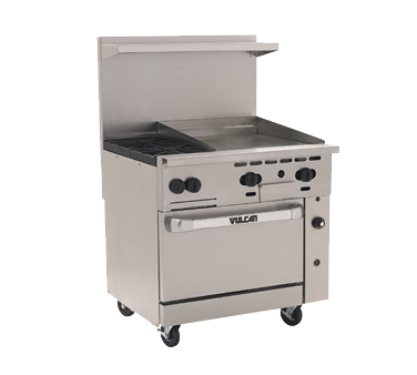 Vulcan 36S-2B24GT Endurance Natural Gas Range 2 Burner w/ 24" Thermostatic Griddle & Standard Oven 36" - 135,000 BTU