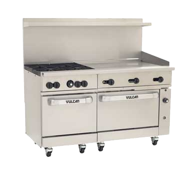 Vulcan 60SC-4B36G Endurance Natural Gas Range 4 Burner w/ Manual Griddle, Standard & Convection Oven 60" - 238,000 BTU