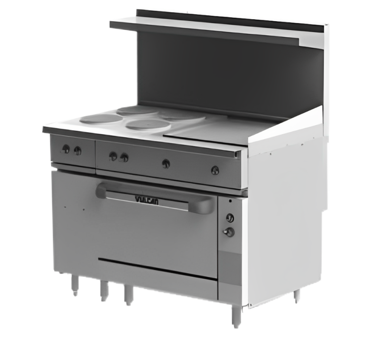 Vulcan EV48-S-4FP24G480 Endurance Electric Range with Four French Plates, 24" Griddle & Standard Oven Base 48" - 480V