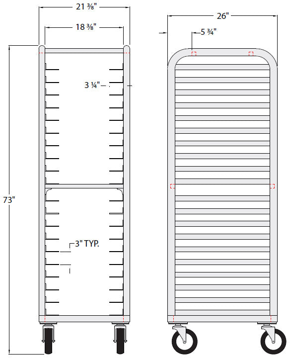 New Age 4339 Lifetime Series Aluminum End Loading Mobile Wide-Angle Bun / Sheet Pan Rack w/ 3" Bottom Load Slides 73"H - 20 pan/capacity