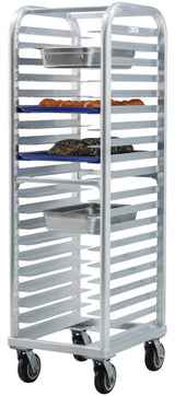 New Age 4339 Lifetime Series Aluminum End Loading Mobile Wide-Angle Bun / Sheet Pan Rack w/ 3" Bottom Load Slides 73"H - 20 pan/capacity