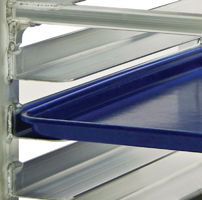New Age 4339 Lifetime Series Aluminum End Loading Mobile Wide-Angle Bun / Sheet Pan Rack w/ 3" Bottom Load Slides 73"H - 20 pan/capacity