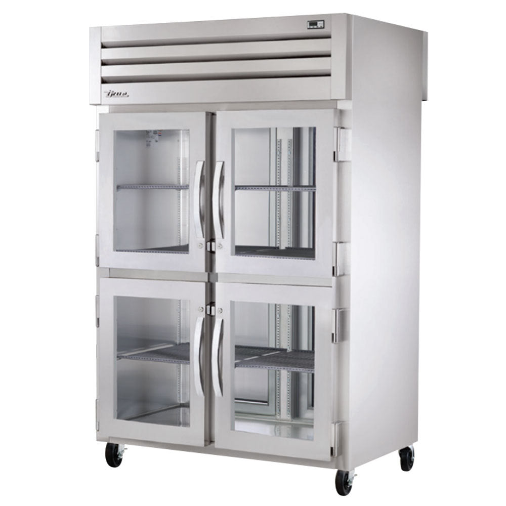 True STA2RPT-4HG-2S-HC Spec Series 2-Section 4 Glass Half Door Front / 2 Solid Door Rear Pass-Thru Refrigerator 52" - 56 cu. ft. - 115v