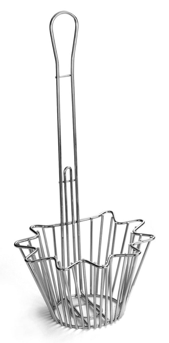 TableCraft 44080 Chrome-Plated Star Shape Taco Salad Bowl Fry Basket with 18"L Handle 7-1/2"W x 5"D - 4/Case