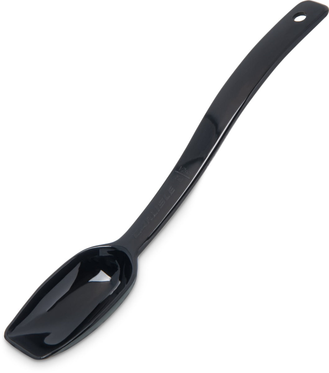 Carlisle 446003 One-Piece Plastic Solid Salad/Buffet Serving Spoon with Notched handle 9" - 1/2 oz. - Black