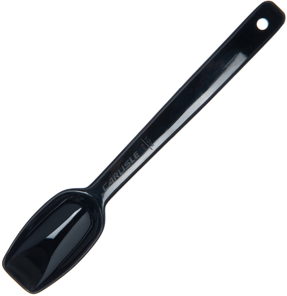 Carlisle 446003 One-Piece Plastic Solid Salad/Buffet Serving Spoon with Notched handle 9" - 1/2 oz. - Black