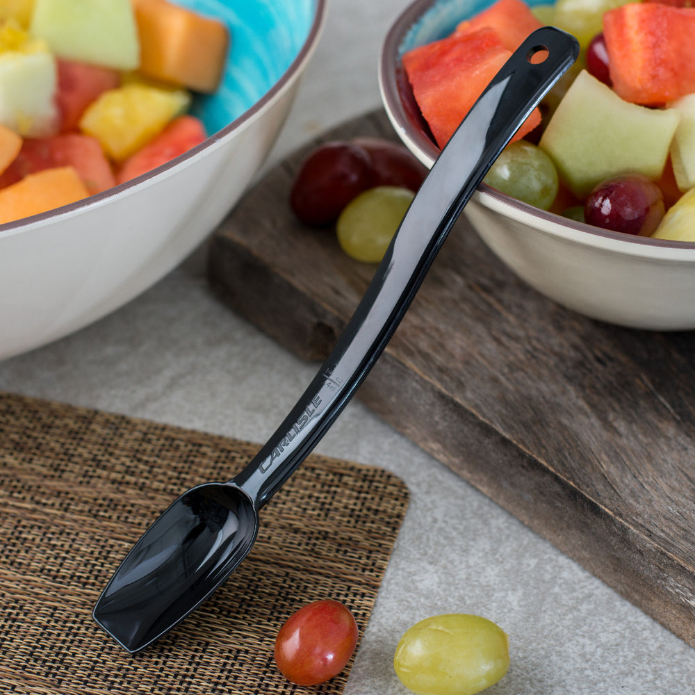 Carlisle 447003 One-Piece Plastic Solid Salad/Buffet Serving Spoon with Notched handle 10" - 3/4 oz. - Black