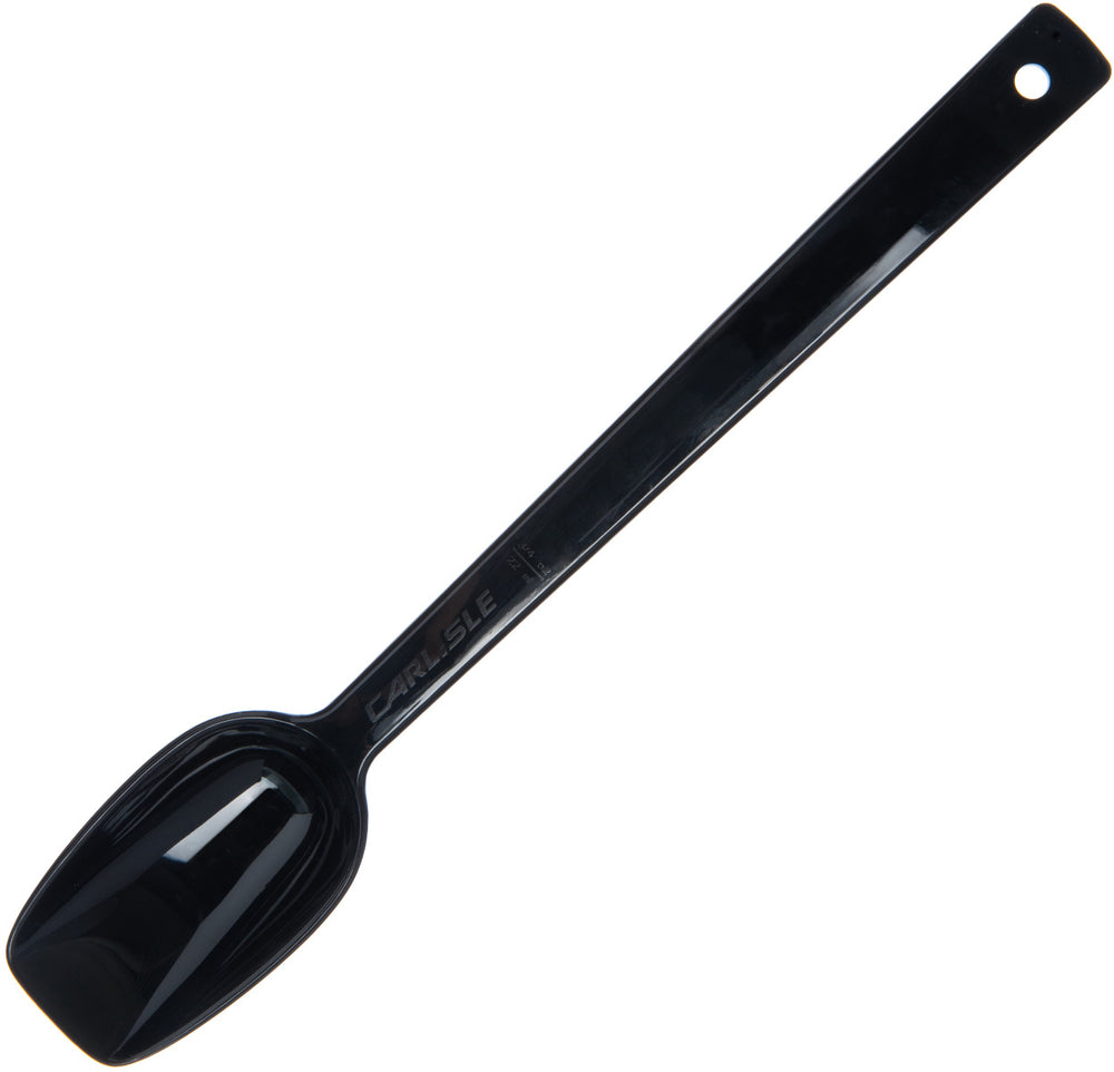 Carlisle 447003 One-Piece Plastic Solid Salad/Buffet Serving Spoon with Notched handle 10" - 3/4 oz. - Black