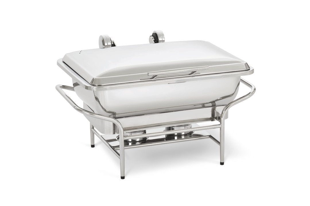 Vollrath 4644050 Mirage Stainless Steel Full-Size Induction Chafer Stand with Fuel Holders 25" x 16-3/4"