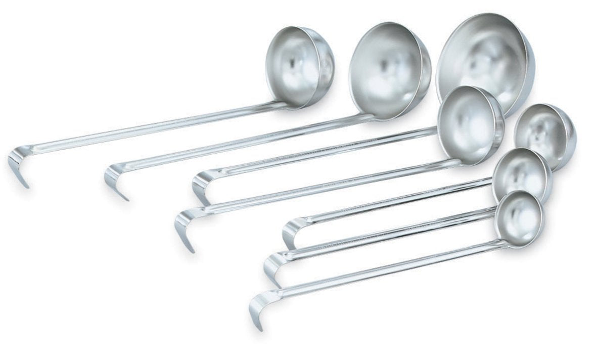 Vollrath 46812 Economy One-Piece Stainless Steel Ladle with 11" Grooved Hooked Handle 2 oz.