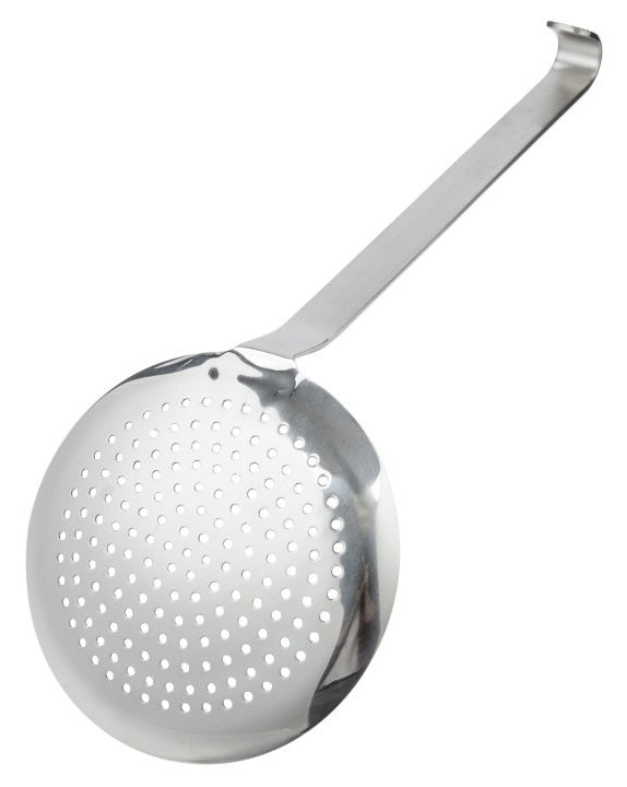 Vollrath 46970 Jacob's Pride Heavy-Duty One-Piece Stainless Steel Round Skimmer with 6" dia. Perforated Blade and 12-5/8" Hooked Handle - 6/Case