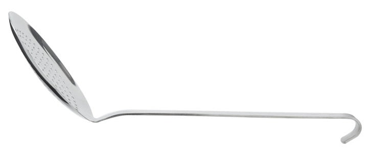 Vollrath 46970 Jacob's Pride Heavy-Duty One-Piece Stainless Steel Round Skimmer with 6" dia. Perforated Blade and 12-5/8" Hooked Handle - 6/Case