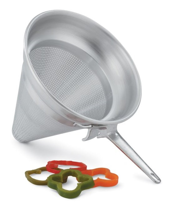 Vollrath 4700 1-Piece Aluminum Fine Mesh China Cap Strainer with 10-3/4" Dia. X 10-3/4" Deep Bowl and Straight Handle 5-1/2 qt.