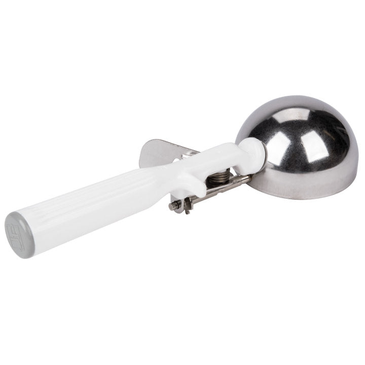 Vollrath 47139 Jacob's Pride Thumb Press Disher with One-Piece White Handle 5-1/3 oz. - Size 6