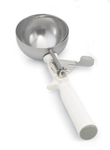 Vollrath 47139 Jacob's Pride Thumb Press Disher with One-Piece White Handle 5-1/3 oz. - Size 6