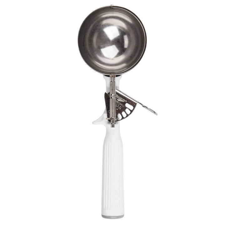 Vollrath 47139 Jacob's Pride Thumb Press Disher with One-Piece White Handle 5-1/3 oz. - Size 6