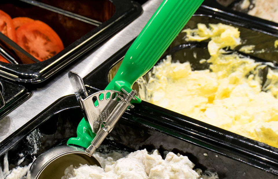 Vollrath 47142 Jacob's Pride Thumb Press Disher with One-Piece Green Handle 2-2/3 oz. - Size 12