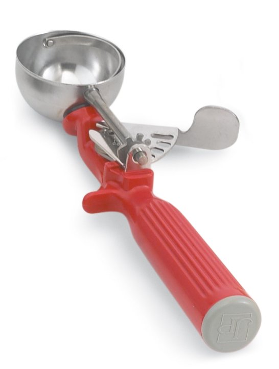 Vollrath 47145 Jacob's Pride Thumb Press Disher with One-Piece Red Handle 1-1/3 oz. - Size 24
