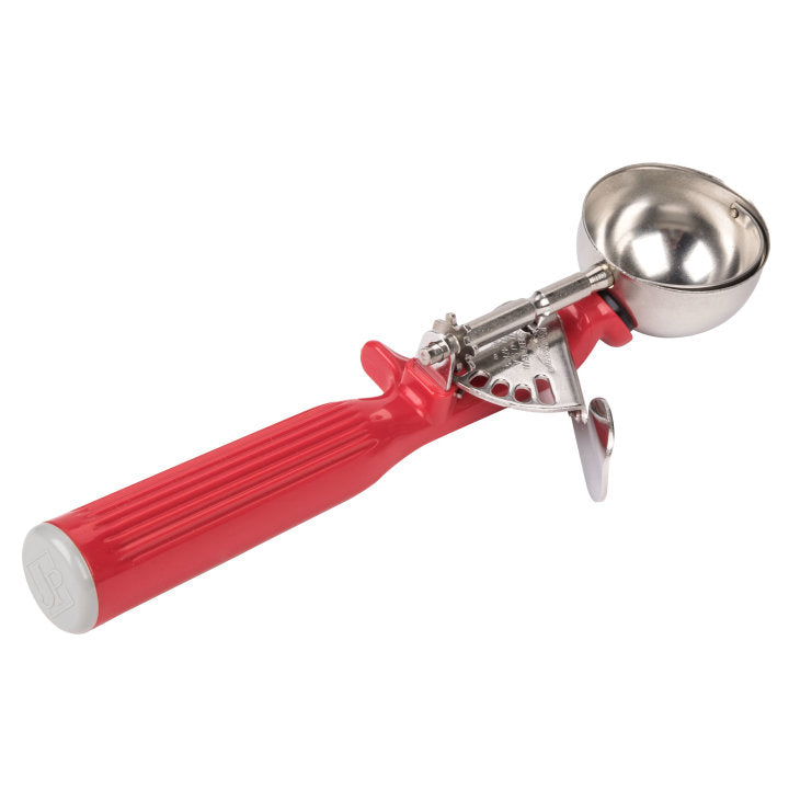 Vollrath 47145 Jacob's Pride Thumb Press Disher with One-Piece Red Handle 1-1/3 oz. - Size 24