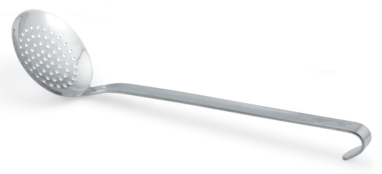 Vollrath 47175 Two-Piece Stainless Steel Round Skimmer with 6-5/16" dia. Perforated Blade and 12-3/4" Hooked Handle - 6/Case