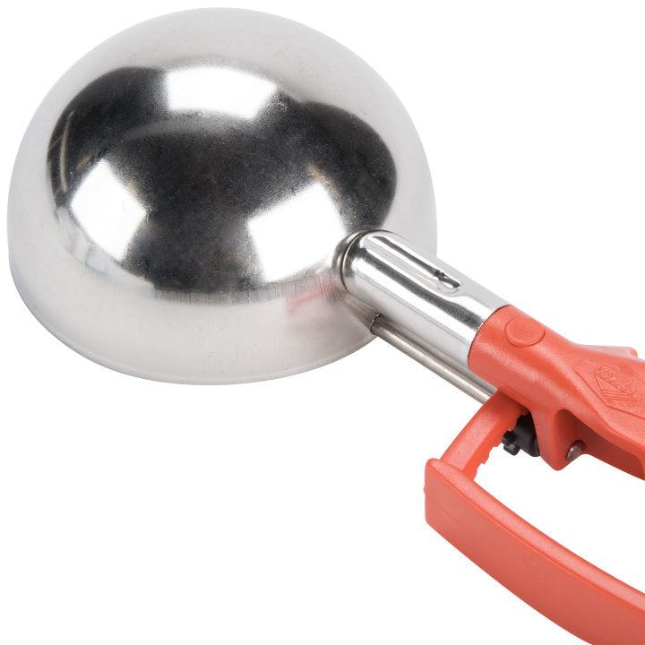 Vollrath 47388 Jacob's Pride Standard Length Disher with Orange Squeeze Handle 8 oz. - Size 4