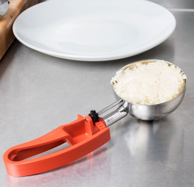 Vollrath 47388 Jacob's Pride Standard Length Disher with Orange Squeeze Handle 8 oz. - Size 4