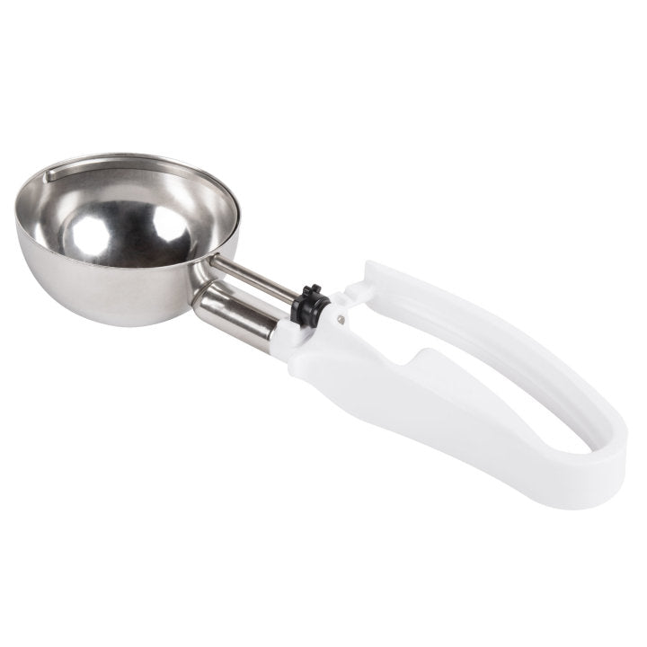 Vollrath 47390 Jacob's Pride Standard Length Disher with White Squeeze Handle 4.7 oz. - Size 6
