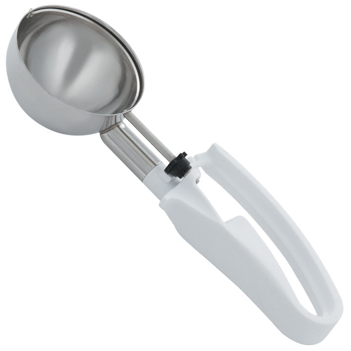 Vollrath 47390 Jacob's Pride Standard Length Disher with White Squeeze Handle 4.7 oz. - Size 6