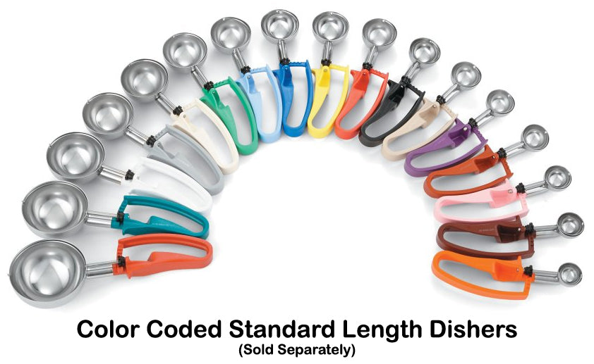 Vollrath 47390 Jacob's Pride Standard Length Disher with White Squeeze Handle 4.7 oz. - Size 6