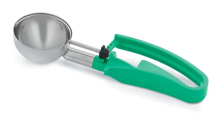 Vollrath 47393 Jacob's Pride Standard Length Disher with Green Squeeze Handle 2.8 oz. - Size 12 - 12/Case