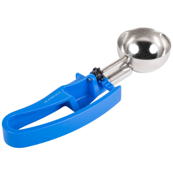 Vollrath 47395 Jacob's Pride Standard Length Disher with Royal Blue Squeeze Handle 2 oz. - Size 16