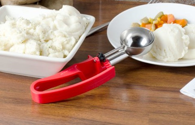 Vollrath 47397 Jacob's Pride Standard Length Disher with Red Squeeze Handle 1.52 oz. - Size 24 - 12/Case