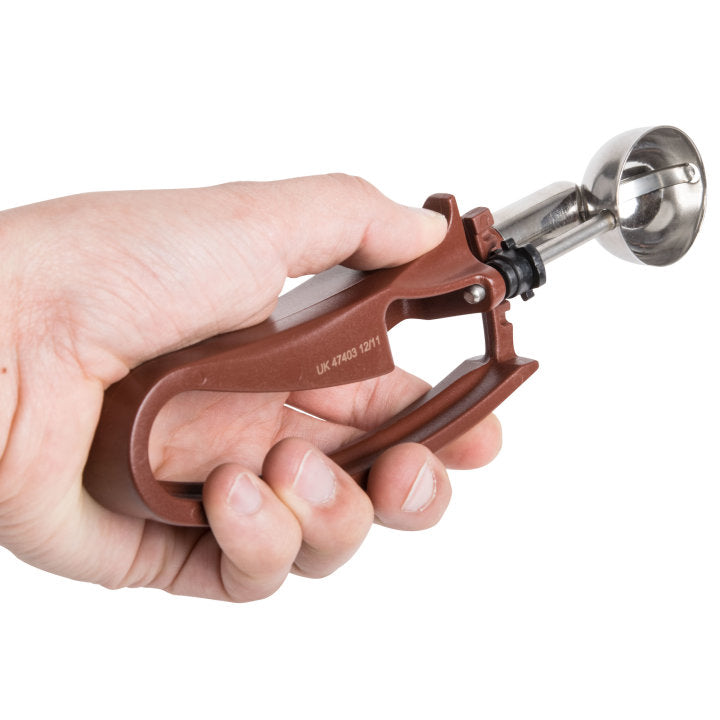 Vollrath 47403 Jacob's Pride Standard Length Disher with Plum Squeeze Handle 0.47 oz. - Size 70 - 12/Case