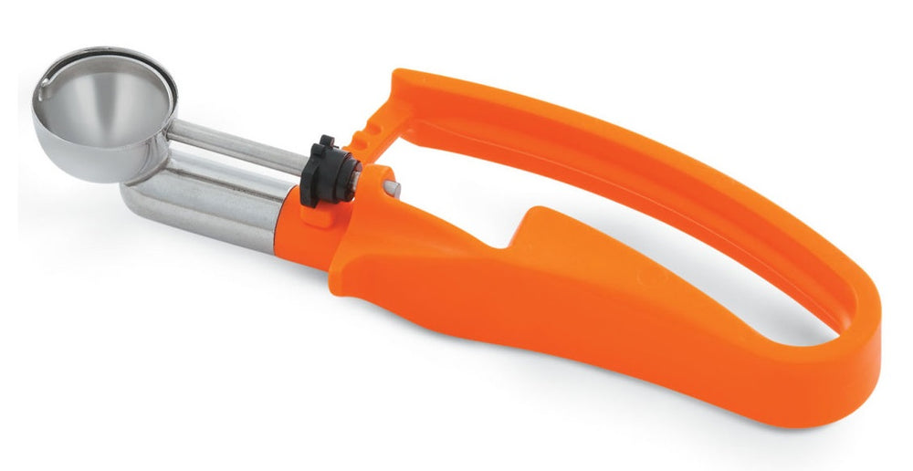 Vollrath 47404 Jacob's Pride Standard Length Disher with Orange Squeeze Handle 0.33 oz. - Size 100