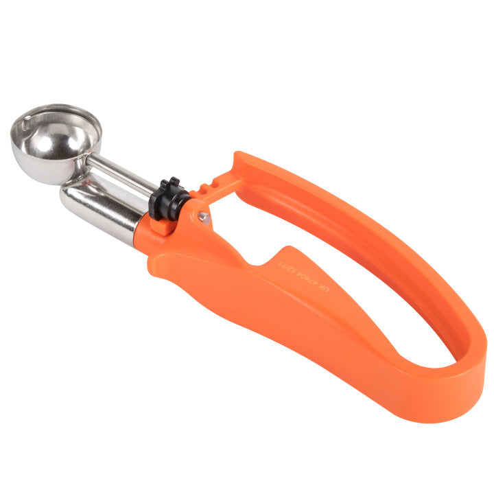 Vollrath 47404 Jacob's Pride Standard Length Disher with Orange Squeeze Handle 0.33 oz. - Size 100