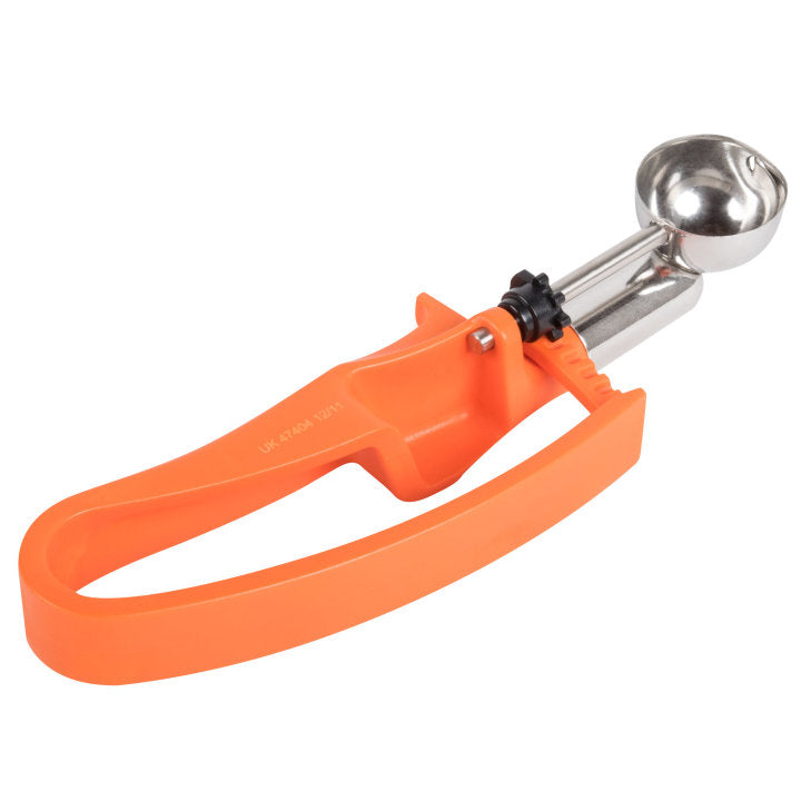 Vollrath 47404 Jacob's Pride Standard Length Disher with Orange Squeeze Handle 0.33 oz. - Size 100