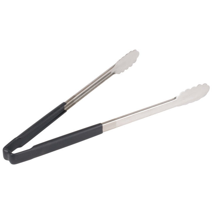 Vollrath 4781620 Jacob's Pride 1-Piece Stainless Steel Scalloped Utility Tongs with Color-Coded Kool-Touch Handle 16" - Black