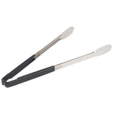 Vollrath 4781620 Jacob's Pride 1-Piece Stainless Steel Scalloped Utility Tongs with Color-Coded Kool-Touch Handle 16" - Black