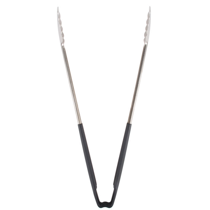Vollrath 4781620 Jacob's Pride 1-Piece Stainless Steel Scalloped Utility Tongs with Color-Coded Kool-Touch Handle 16" - Black