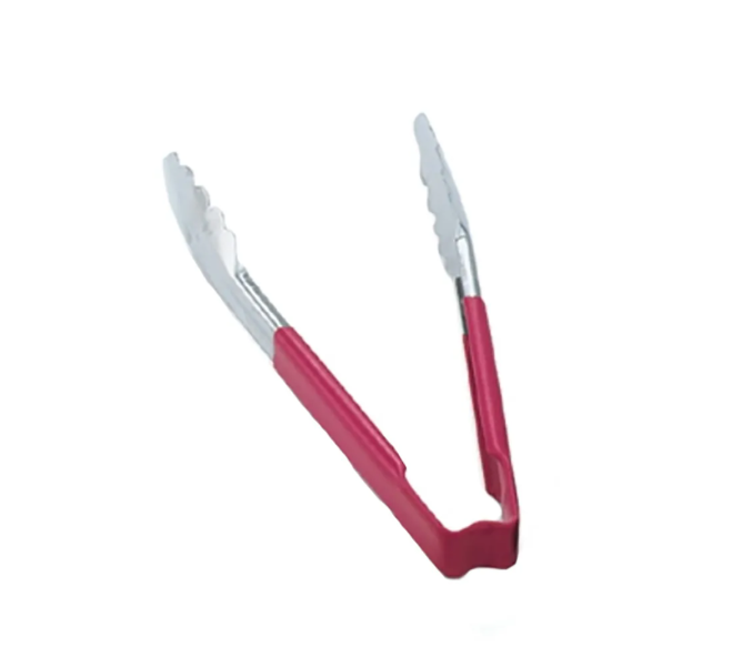 Vollrath 4790940 9 1/2"L Stainless Steel Utility Tongs - Red- 12ea/Case