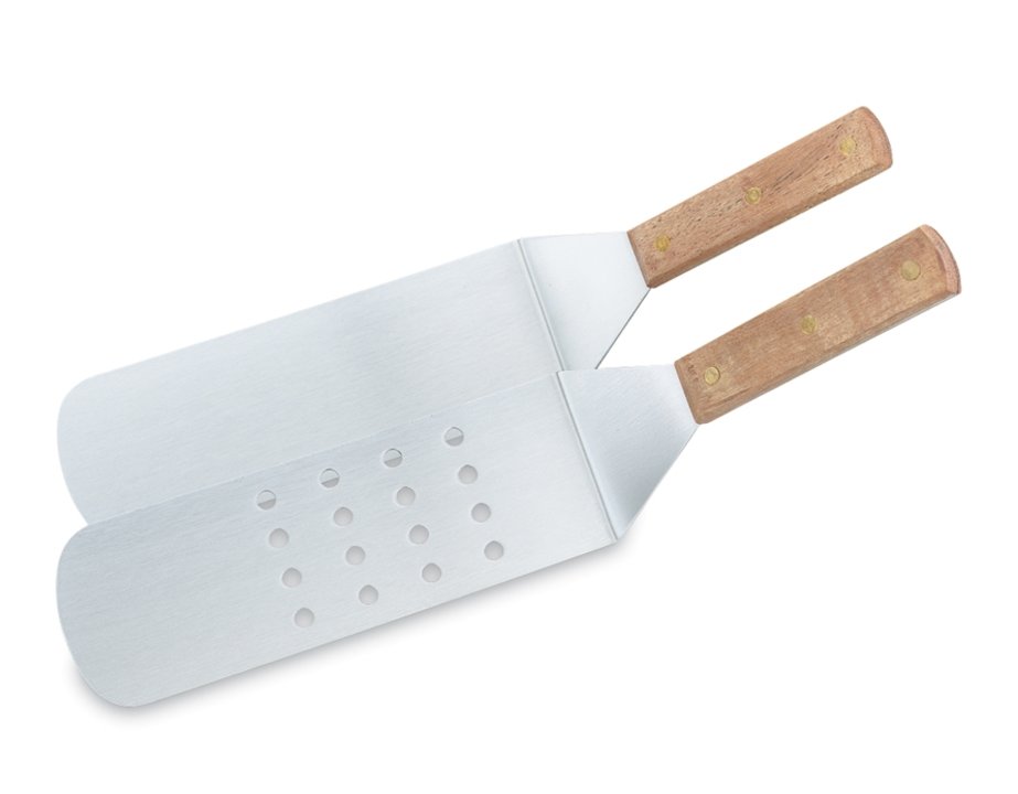 Vollrath 48081 Flexible Stainless Steel Solid Hamburger Turner with Wood Handle 14"OAL