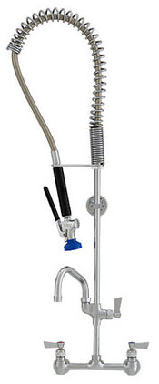 Fisher 48917 Splash Mount Pre-Rinse Faucet w/ Flexible Gooseneck Nozzle & Wall Bracket, and Add-On Faucet w/ 12" Spout - 8" Centers
